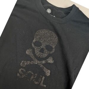 SoulCycle Mens Med Black Glitter Skull Crossbones Crewneck Sweatshirt Pullover